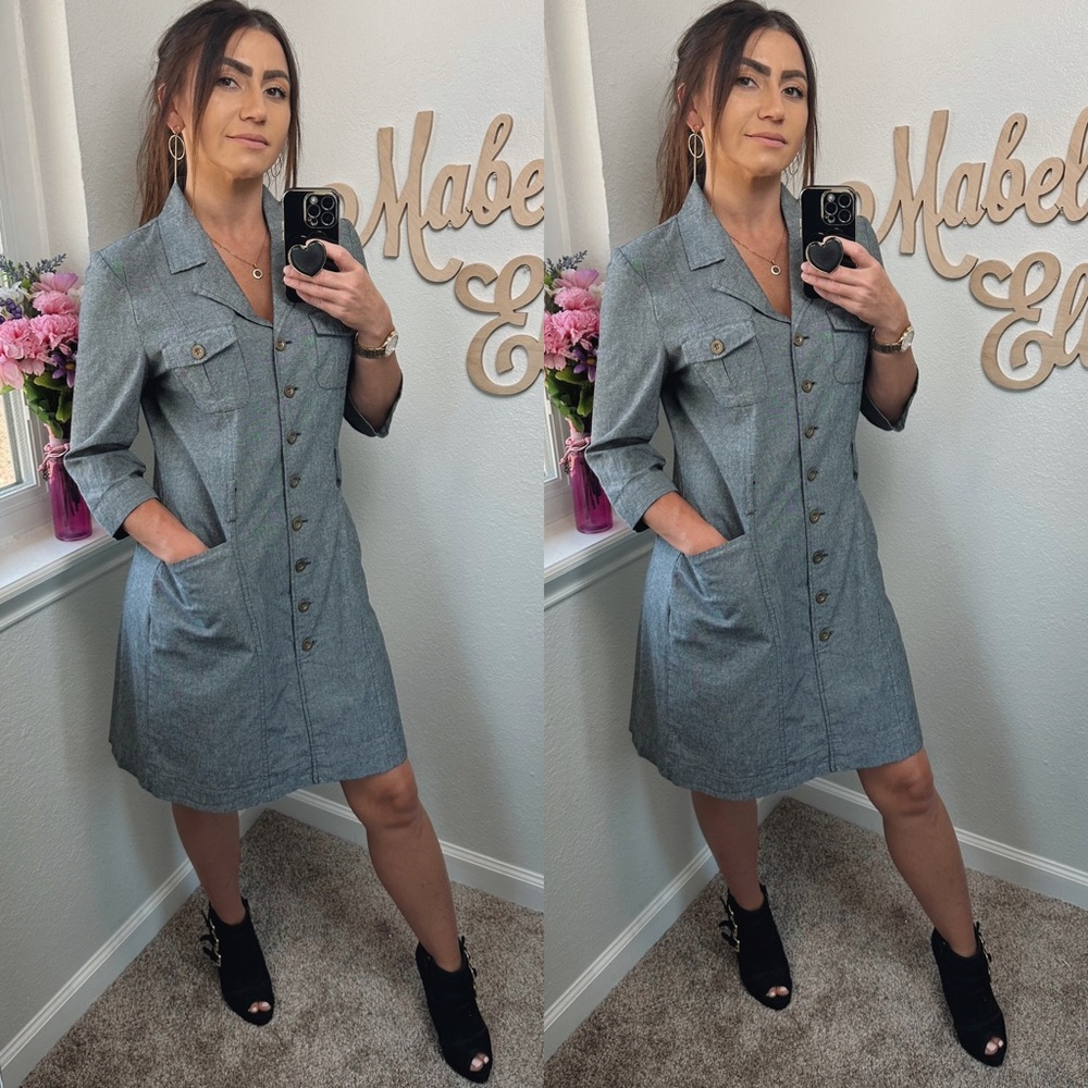 MG Originals Paris New York black chambray button down linen style dress Large